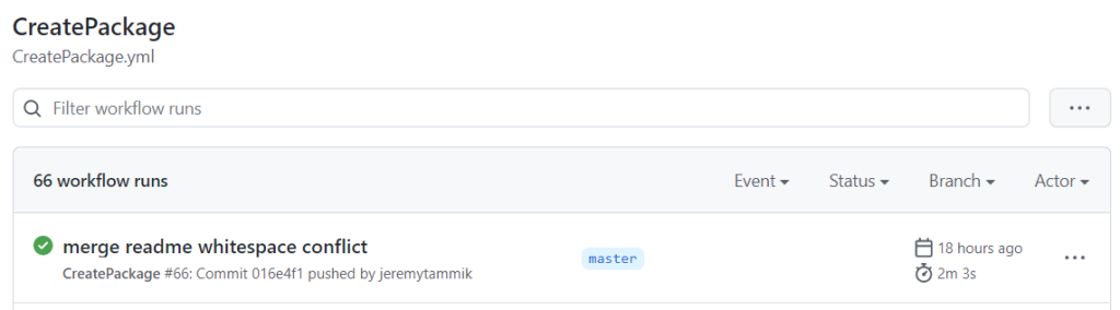 Screenshot of the GitHub Actions page from RevitLookup, showing the most recent workflow