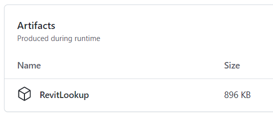 Screenshot of the Artifacts section from a RevitLookup GitHub workflow