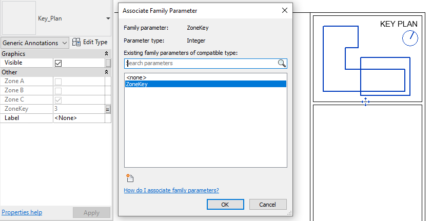 Image showing the ZoneKey parameter nested into the title block using Associate Family Parameter