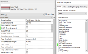 Revit screenshot showing Schedulable project parameters
