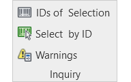 Revit Inquiry panel from the Manage tab, showing the commands 'IDs of Selection', 'Select by ID', and 'Warnings'